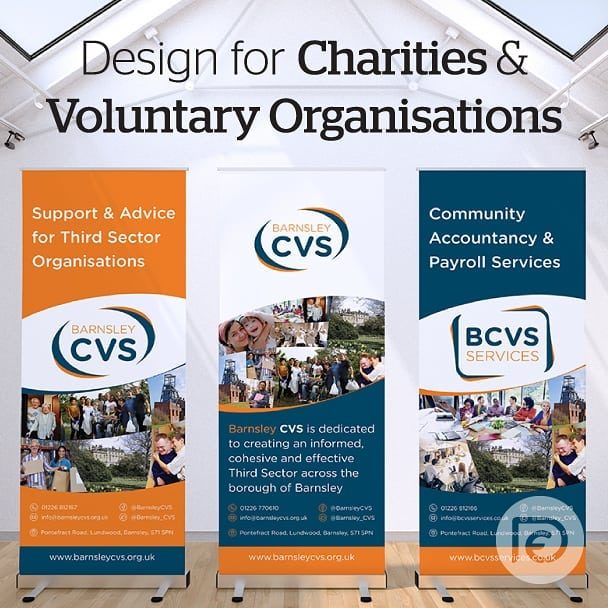 Need a #designer for your Charity / Voluntary Organisation?

I have over 14 years experience designing for local charities & can help with: • #logodesign & #brandidentity
• Point of Sale - Roller Banners, Flags & Posters
• Leaflets & Flyers
• Annual Reports, Brochures
• Stationery Design & Printing
• Press Advertising
• Mobile Friendly, Responsive #webdesign
• Social Media Management [Pictured: Roller Banners designed for the @BarnsleyCVS Launch Events]

To find out more, please visit @ https://goo.gl/QodtTk